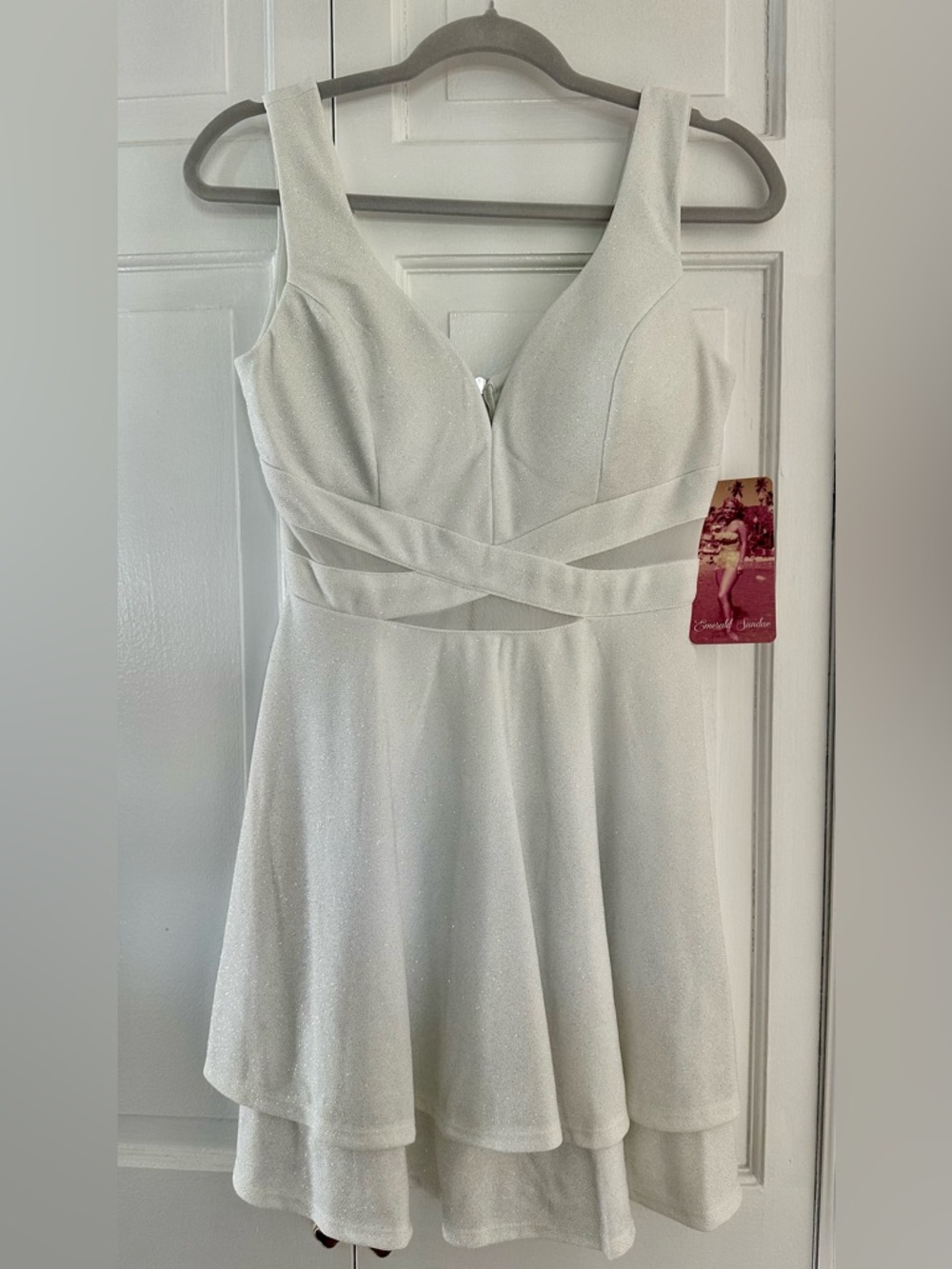 Emerald Sundae White Sparkle Fit-and-Flare Mini Dress